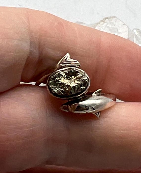 Pyrite Nugget Dolphin Ring, Size 8 1/2