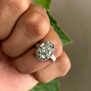 Oval Pyrite Ring: Natural Gemstone, 925 Sterling Silver Oval Pyrite Ring: Natural Gemstone, 925 Sterling Silver