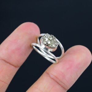 Raw Pyrite Druzy Ring: Handmade 925 Sterling Silver Gemstone Jewelry Raw Pyrite Druzy Ring: Handmade 925 Sterling Silver Gemstone Jewelry