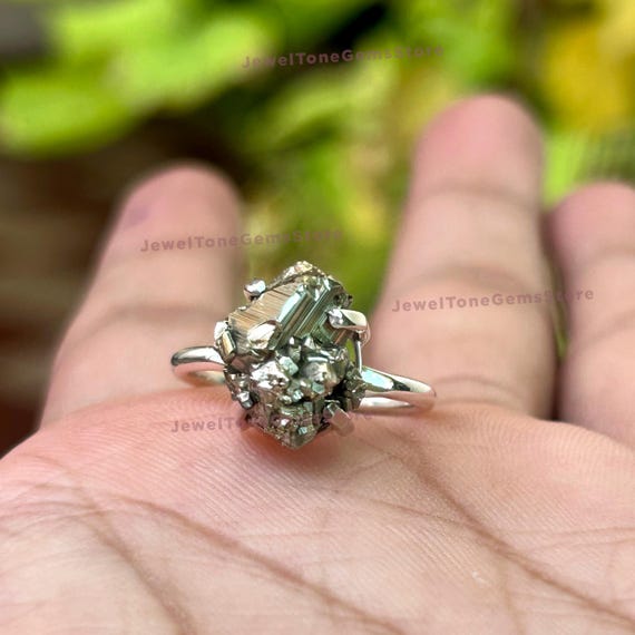 Raw Pyrite Ring: Handmade 925 Sterling Silver Statement Jewelry