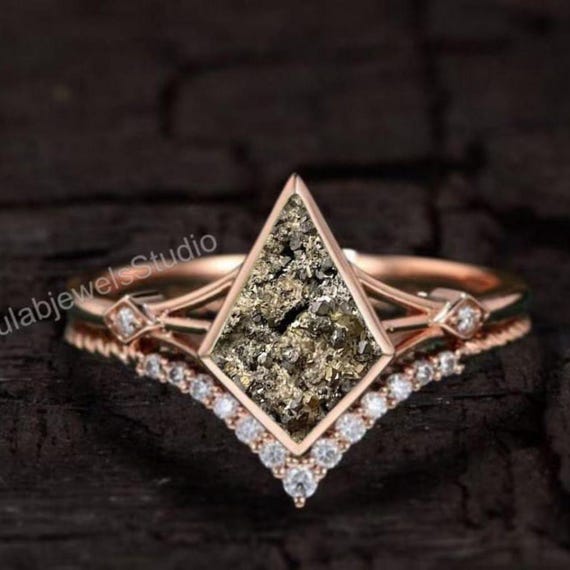 Raw Pyrite Kite Ring, Leo Birthstone Jewelry, Engagement Stone Ring