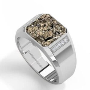 Raw Pyrite Men's Ring, Octagon Birthstone Ring