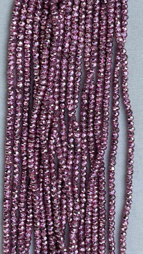 2 Strands Of Pink Colour Pyrite 4mm Rondelle Facetted 13" Each