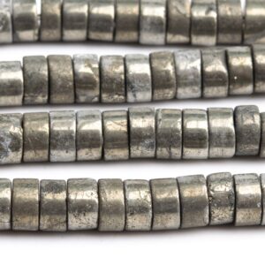 Genuine Natural Pyrite Gemstone Beads 6x3MM Copper Rondelle Slice AAA Quality Loose Beads (104646)