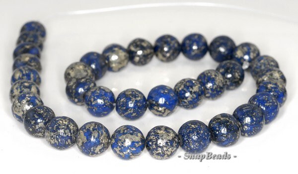 10mm Blue Pyrite Intrusion Gemstone Grade A Round Loose Beads 15.5 Inch Full Strand (90187392-721b)