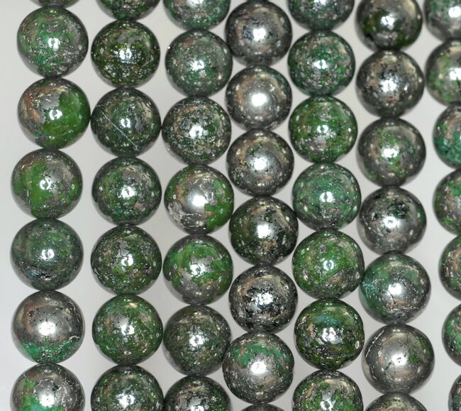 10mm Green Pyrite Intrusion Gemstone Grade Aa Round Loose Beads 15.5 Inch Full Strand (90187288-724b)