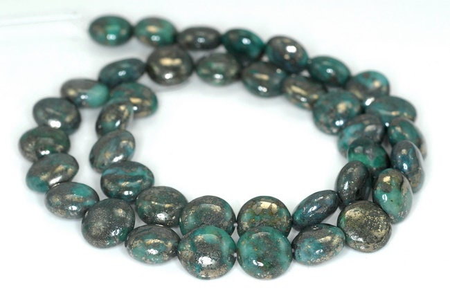 10mm Green Pyrite Intrusion Gemstone Grade A Flat Round Loose Beads 15.5 Inch Full Strand (90187397-724b)