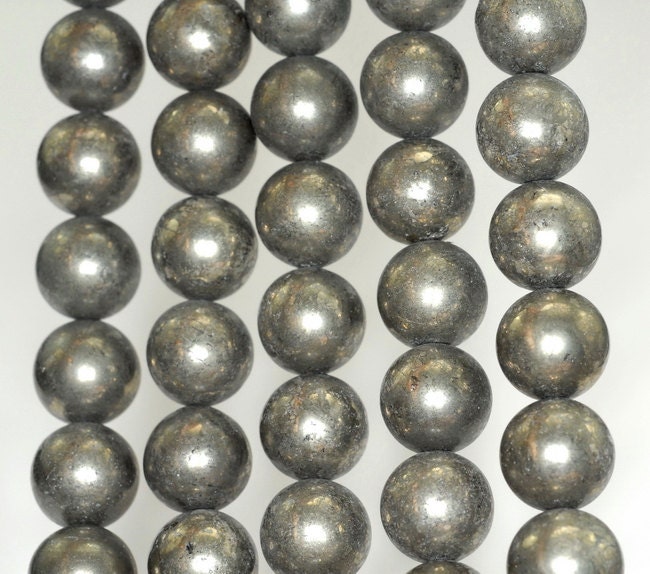 10mm Iron Pyrite Gemstone Round Loose Beads 7.5 Inch Half Strand (90188994-b80)