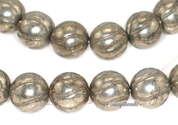 10mm Palazzo Iron Pyrite Gemstone Carved Baroque Round 10mm Loose Beads 7.5 Inch Half Strand (90144994-410)