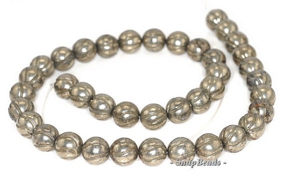10mm Palazzo Iron Pyrite Gemstone Carved Baroque Round 10mm Loose Beads 15.5 Inch Full Strand Lot 1,2,6,12 And 20 (90145006-410)