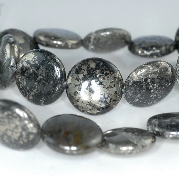18mm Iron Pyrite Gemstone Grade B Flat Round Circle Loose Beads 15.5 Inch Full Strand Lot 1,2,6 (90185930-853)