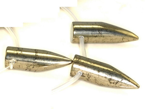 30x10mm Palazzo Iron Pyrite Gemstone, Top-drilled, Round Bullet Horn 30x10mm Loose Beads 7.5 Inch Half Strand (90181702-411)