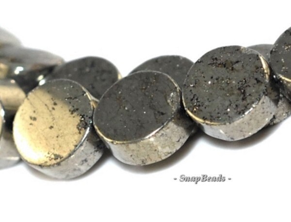 6mm Palazzo Pyrite Gemstone, Flat Round, Circle Button Coin 6mm Loose Beads 7 Inch Half Strand (90162681-417)