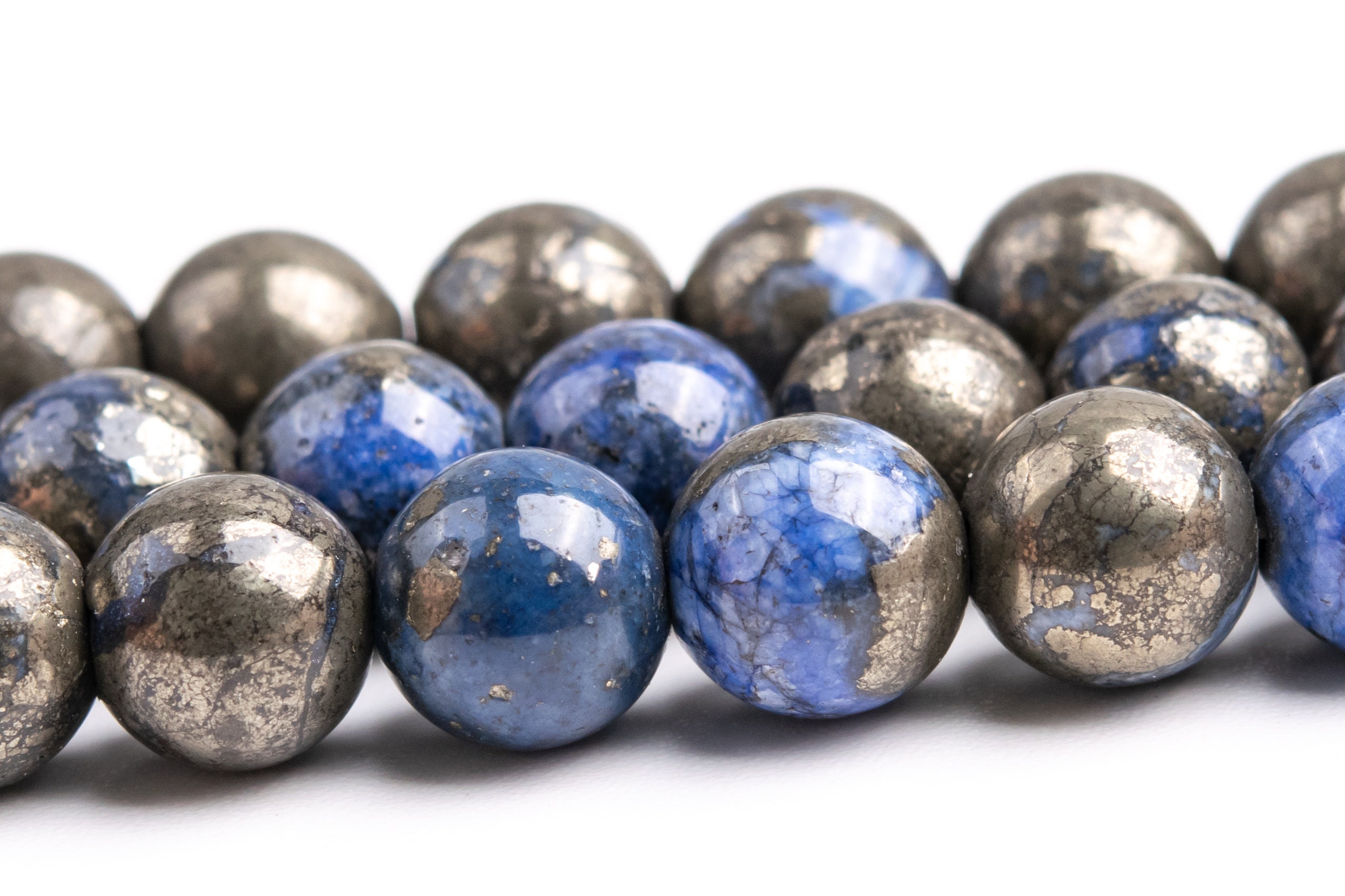 8mm Blue Pyrite Beads Grade Aaa Gemstone Round Loose Beads 15.5" / 7.5" Bulk Lot Options (104589)