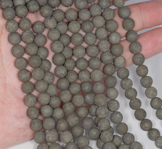8mm Matte Pyrite Gemstones Round 8mm Loose Beads 15.5 Inch Full Strand Lot 1,2,6,12 And 50 (80000580-279)
