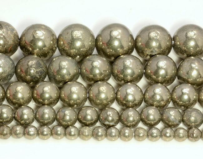 Genuine Iron Pyrite Gemstones Grade Aaa 4mm 6mm 8mm  Smooth Round Loose Beads 15.5 Inch Full Strand Lot 1,2,6,12 And 50