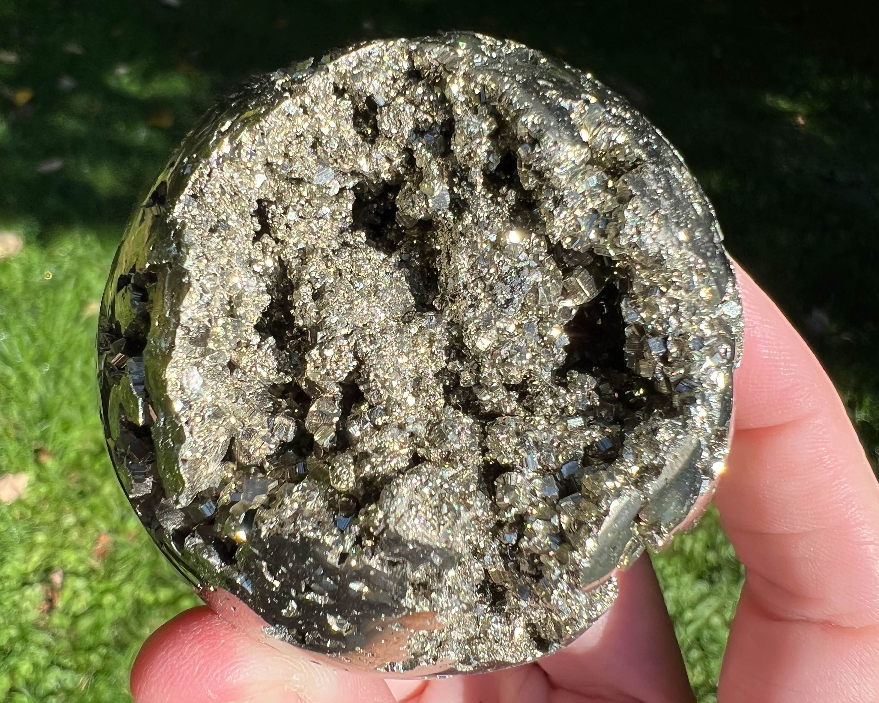 2.3" Large Pyrite Sphere, Pyrite Druzy Sphere, Fools Gold, Crystal Ball, From Peru, Dodecahedronal, Sparkly Pyrite, Home Decor, Abundance #1