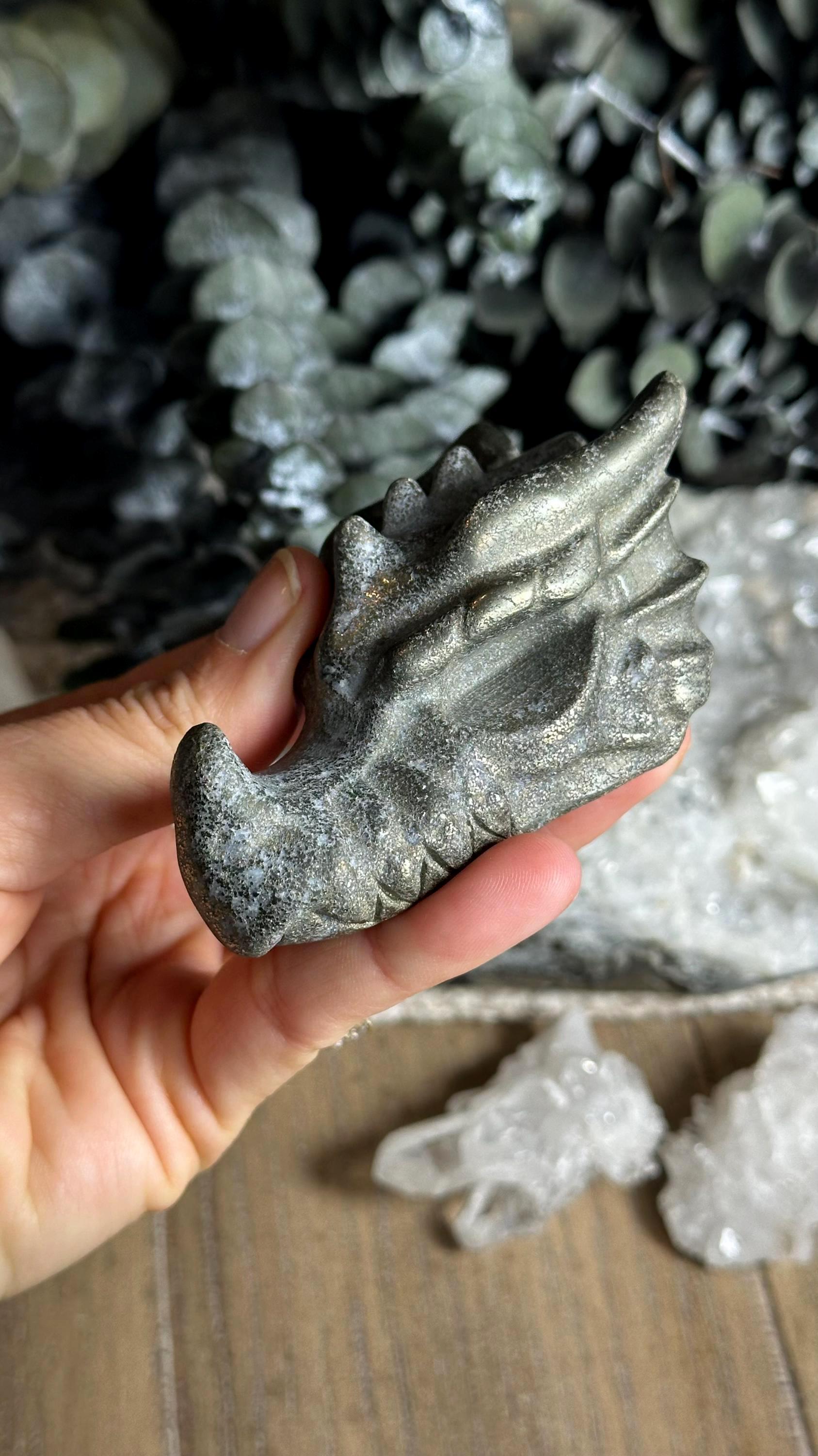 3” Pyrite Dragon Head Skull