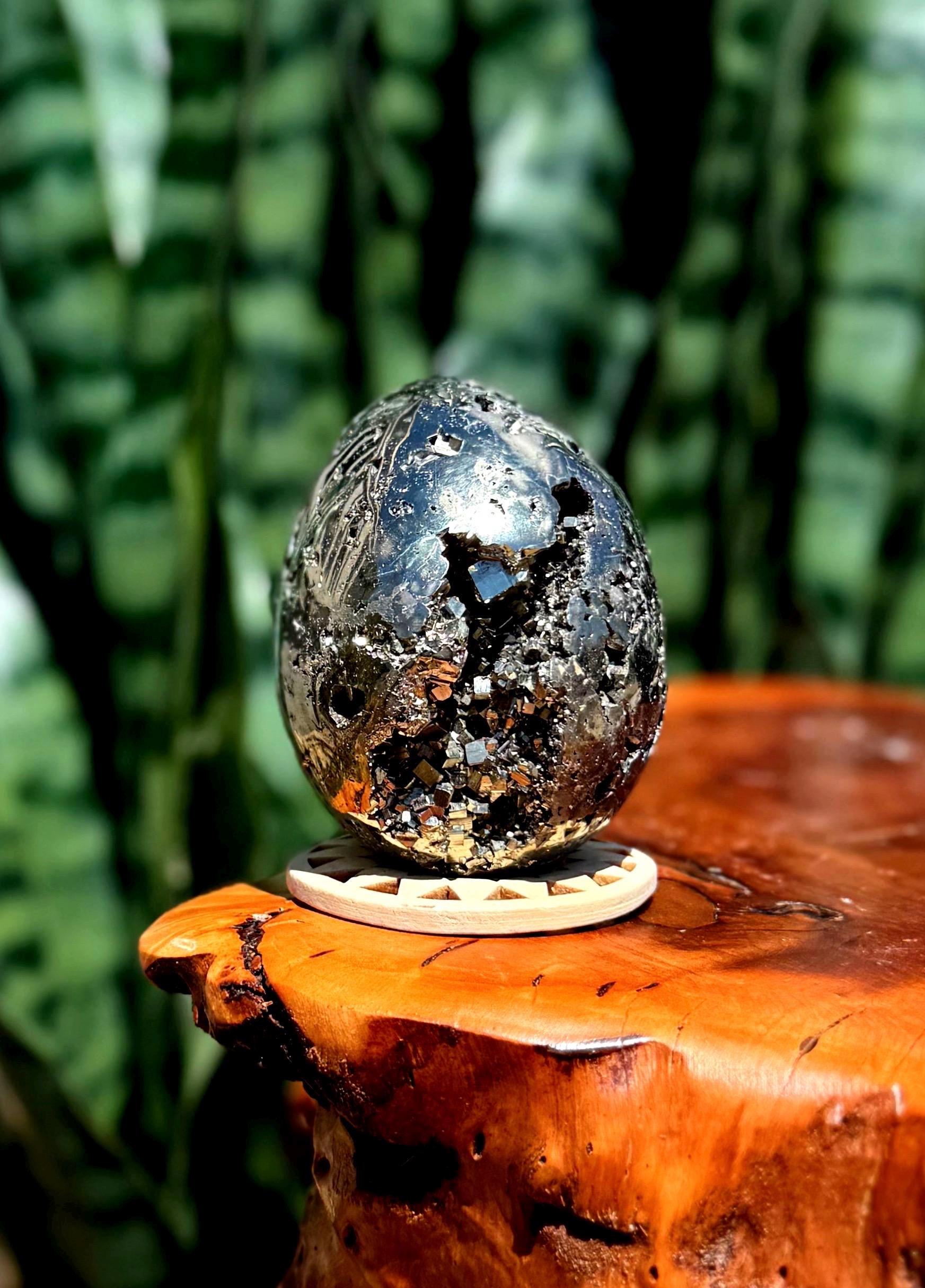 Pyrite Egg W / Stand - For Manifesting Wealth & Abundance - Pyrite Crystal - Prosperity Crystal
