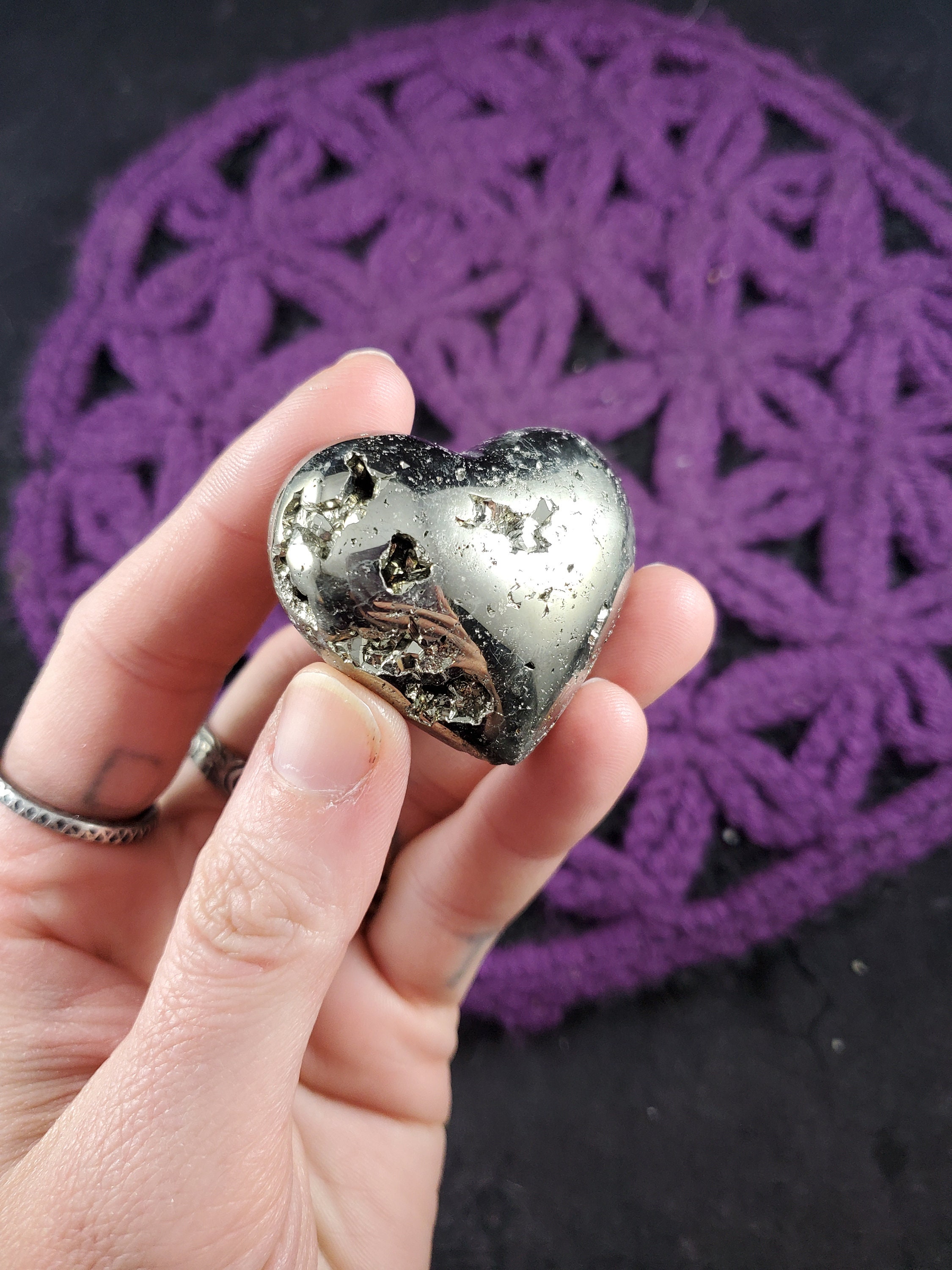 Pyrite Heart Crystal Carved Geode Stones Druzy Crystals Unique Shiny Gold Carving