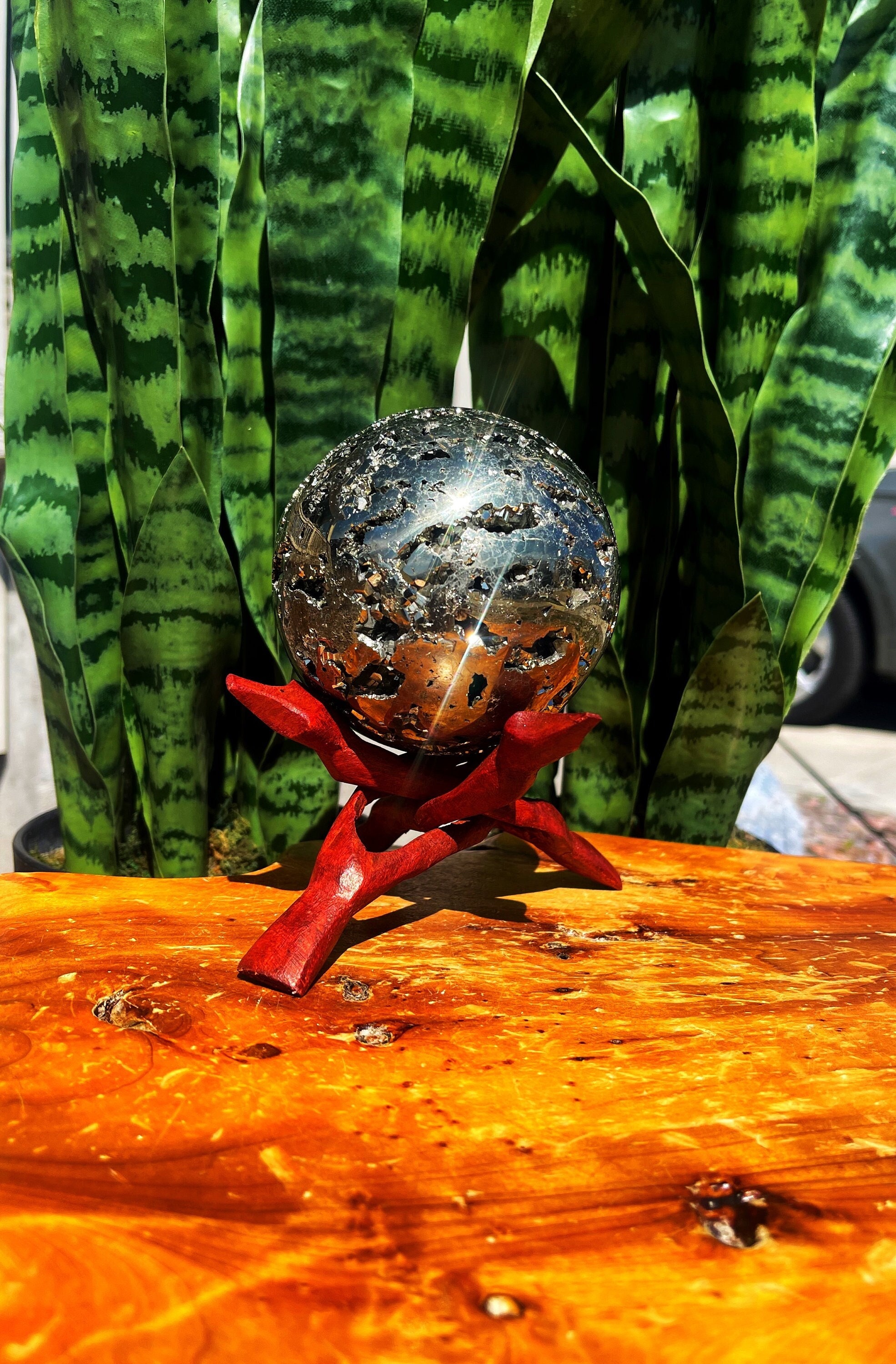 Large Pyrite Sphere W/ Stand For Manifesting Wealth & Abundance - Solar Plexus Chakra - Pyrite Crystal - Prosperity Crystal