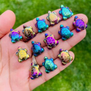 Mini Rainbow Titanium Pyrite Turtle: Carved Crystal Gemstone (13x17mm)