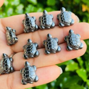 Mini Silver Pyrite Turtle: Hand Carved Crystal Animal Gemstone (13x17mm)