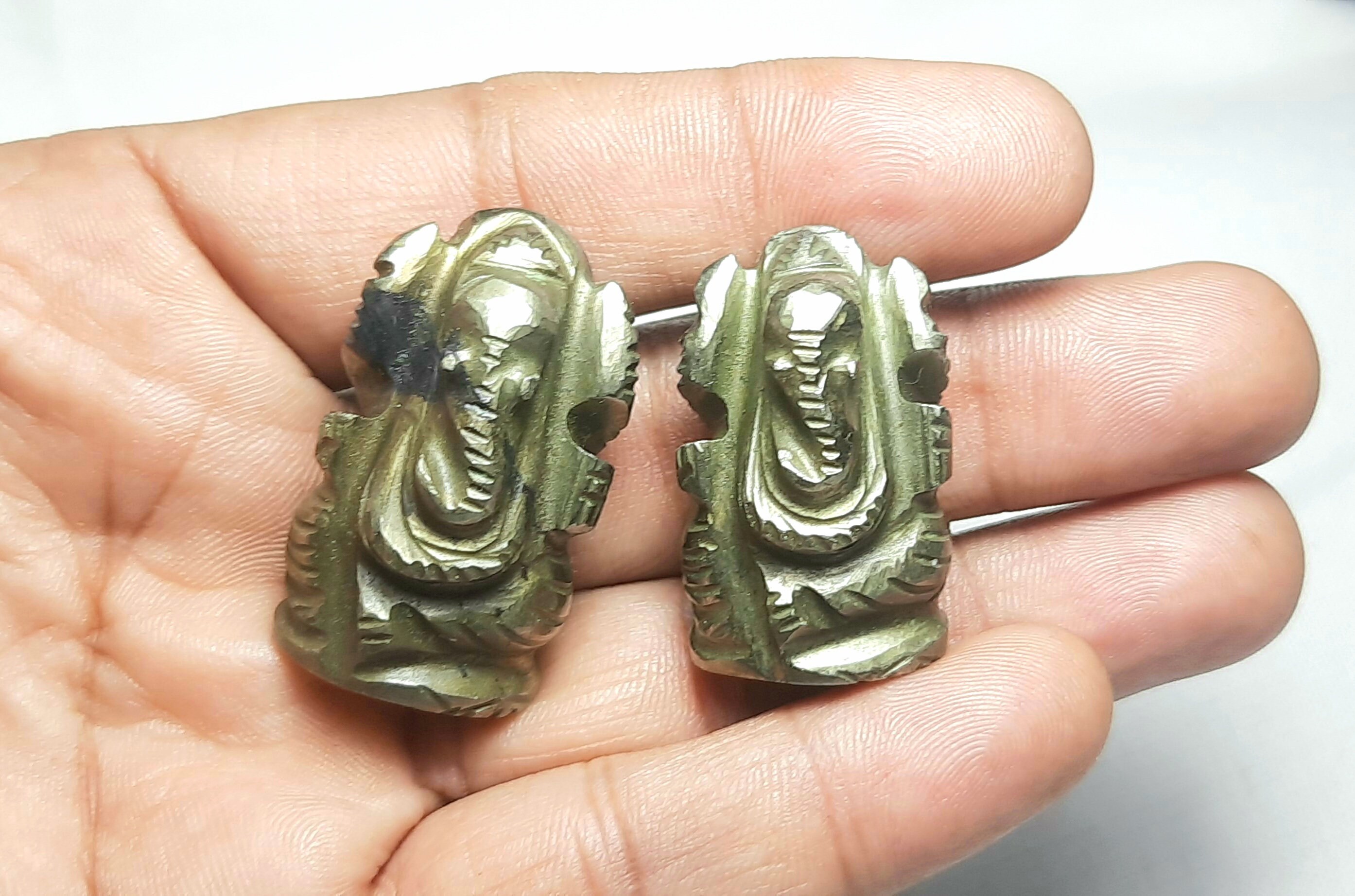 Natural Pyrite Ganesha Statue: Hand Carved Lord Ganesh, Healing Crystals Ganpati Puja,prosperity Wealth