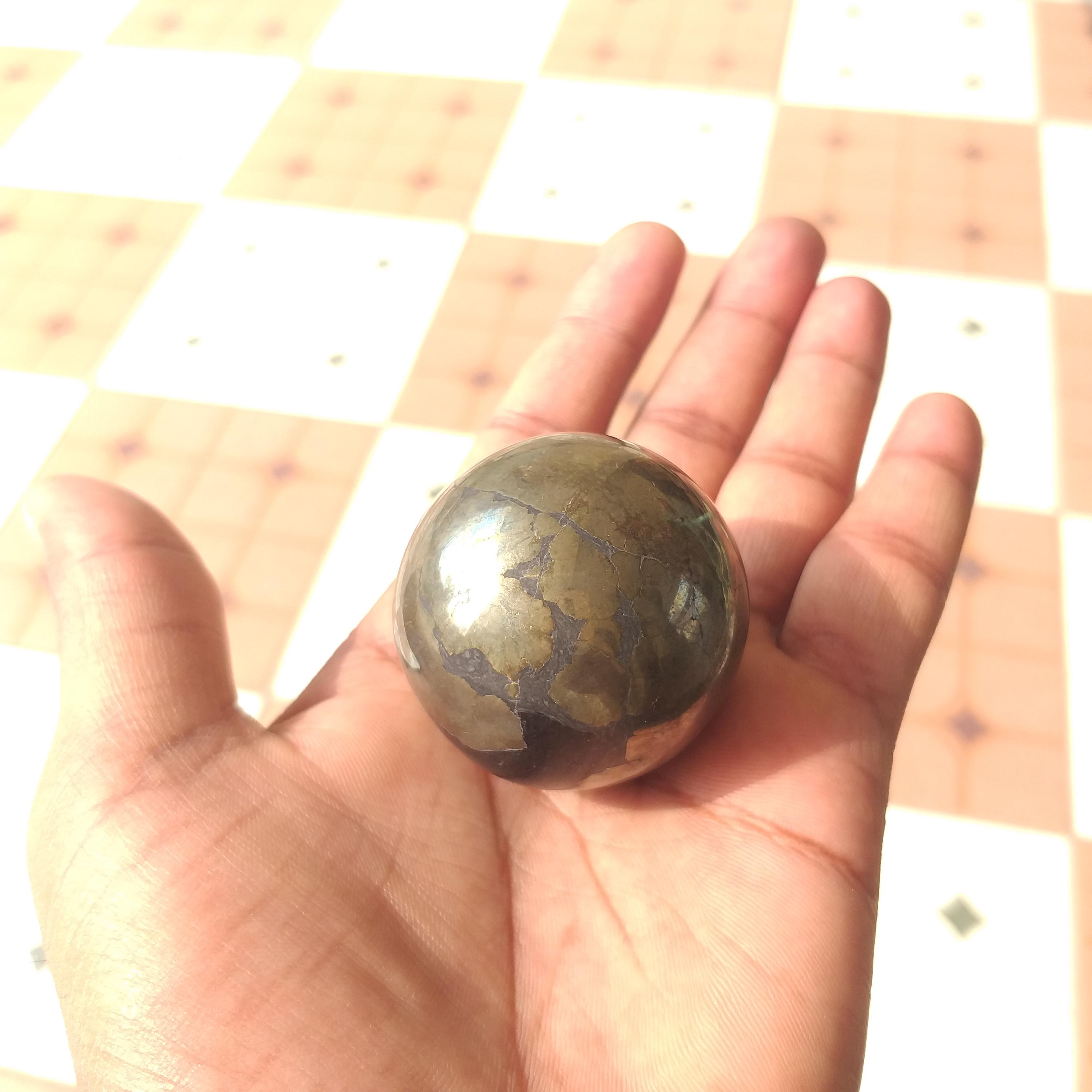Natural Pyrite Stone Sphere, Polished Gemstone Sphere, 45 Mm 232.2 Gram