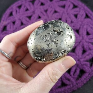 Pyrite Palmstone Crystal Palm Stones Gallet Crystals Polished Peruvian Peru Vugs luck stone chakra healing