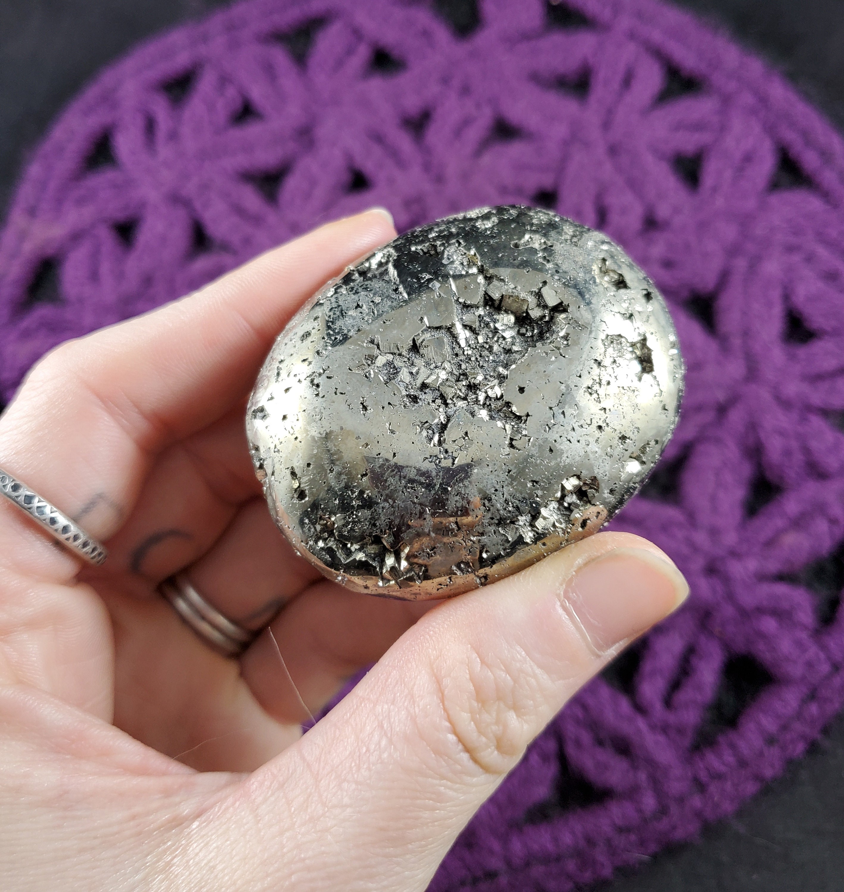 Pyrite Palmstone Crystal Palm Stones Gallet Crystals Polished Peruvian Peru Vugs Luck Stone Chakra Healing