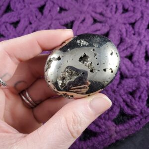 Pyrite Palmstone Crystal Palm Stones Gallet Crystals Polished Peruvian Peru Vugs luck stone chakra healing