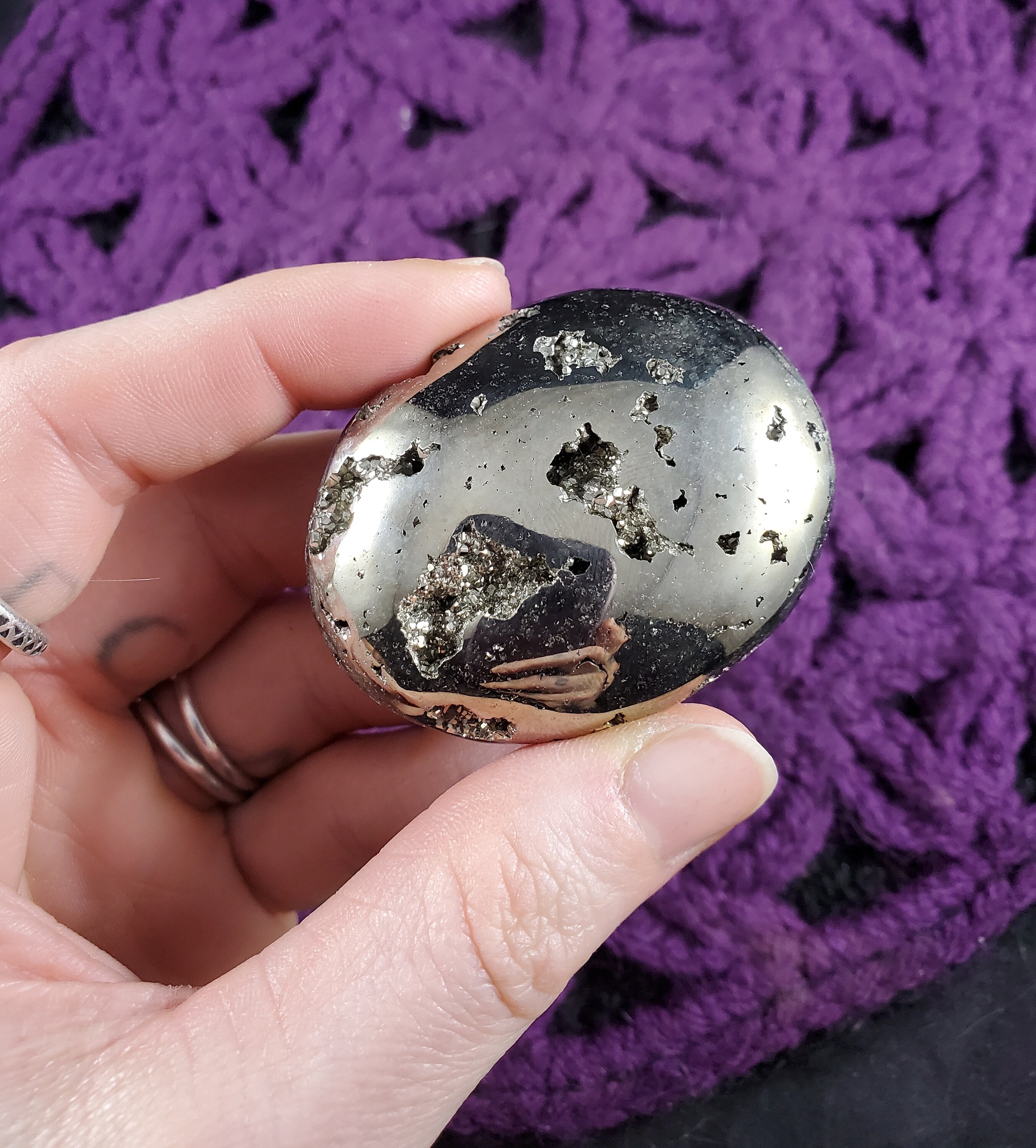 Pyrite Palmstone Crystal Palm Stones Gallet Crystals Polished Peruvian Peru Vugs Luck Stone Chakra Healing