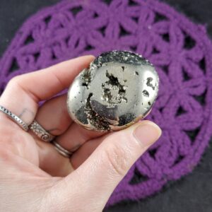 Pyrite Palmstone Crystal Palm Stones Gallet Crystals Polished Peruvian Peru Vugs luck stone chakra healing