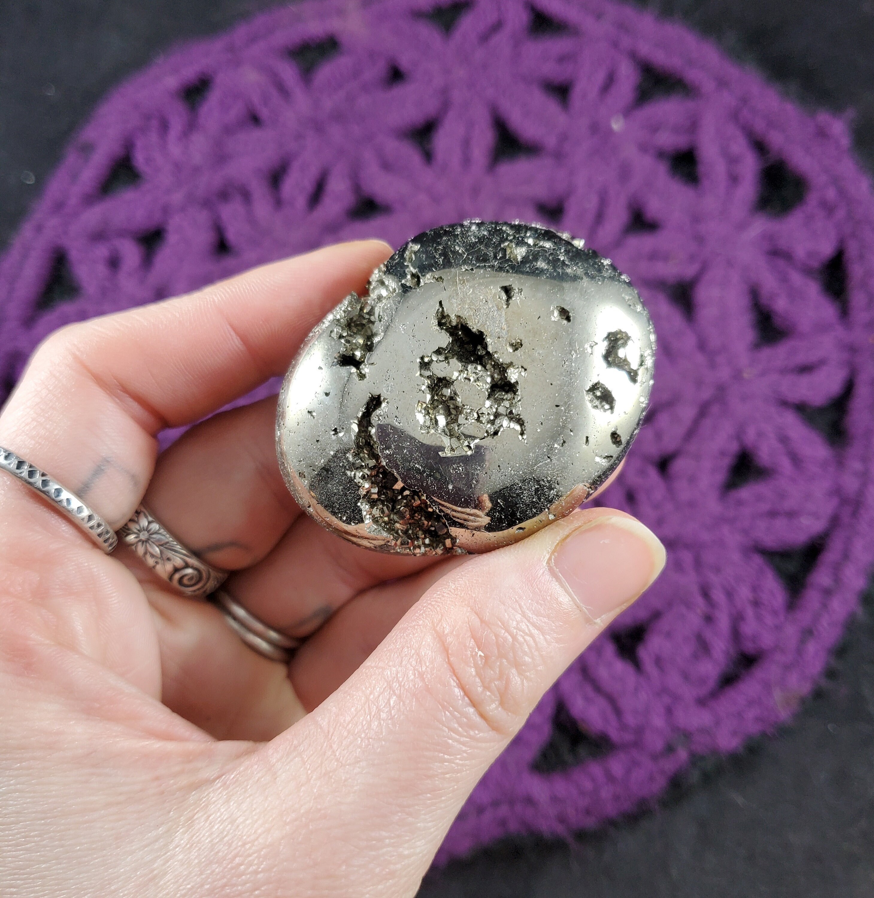 Pyrite Palmstone Crystal Palm Stones Gallet Crystals Polished Peruvian Peru Vugs Luck Stone Chakra Healing