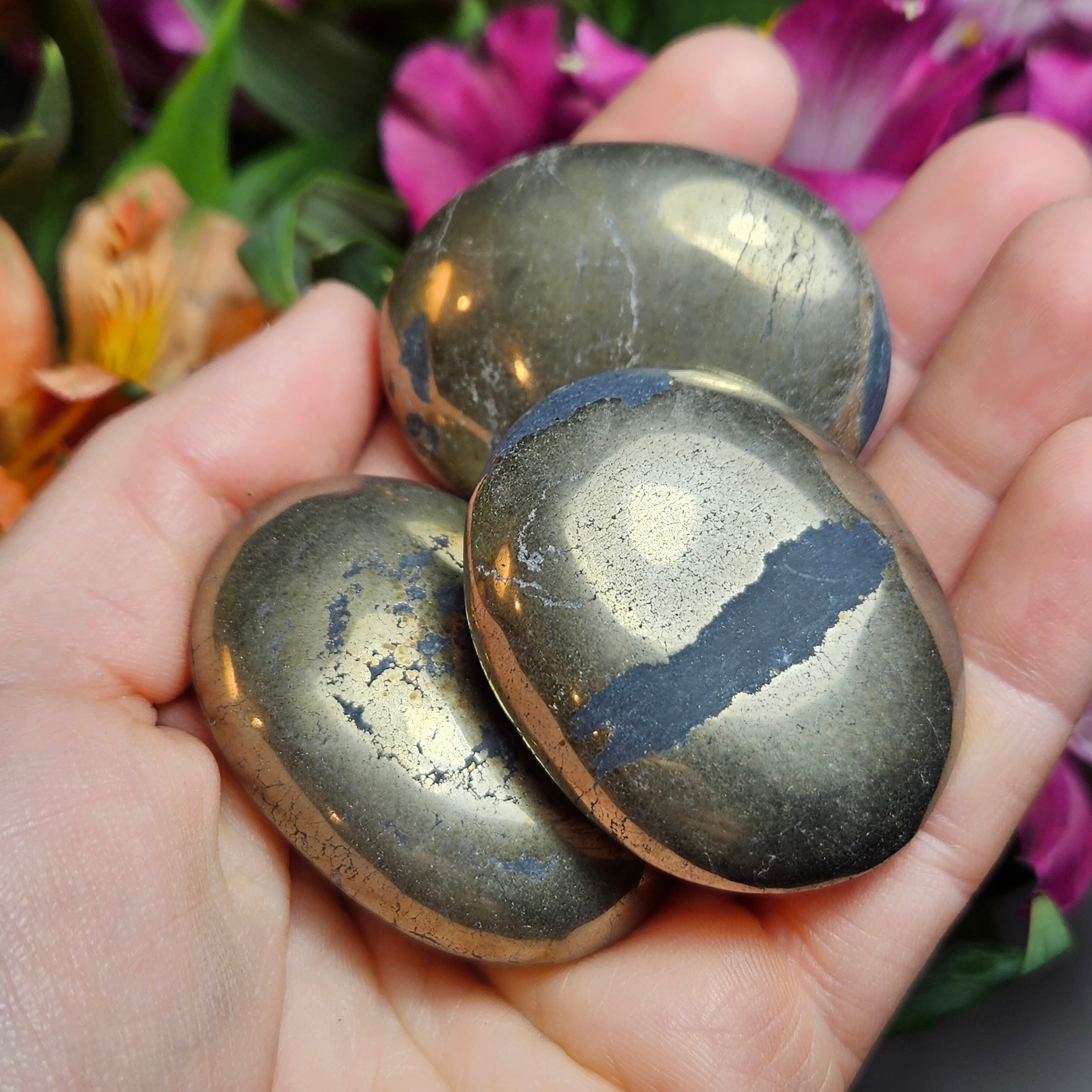Polished Pyrite Palm Stone: Golden Fool's Gold Crystal (45-55mm)