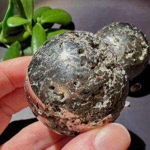 Pyrite Sphere 2" Golden Ball | Fools Gold from Peru with druzy inclusions