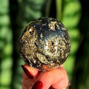 Pyrite sphere w/ stand for manifesting prosperity & abundance - solar plexus chakra - pyrite crystal