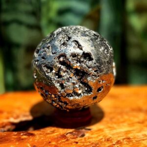 Pyrite sphere w/ stand for manifesting wealth & abundance - solar plexus chakra - pyrite crystal - prosperity crystal