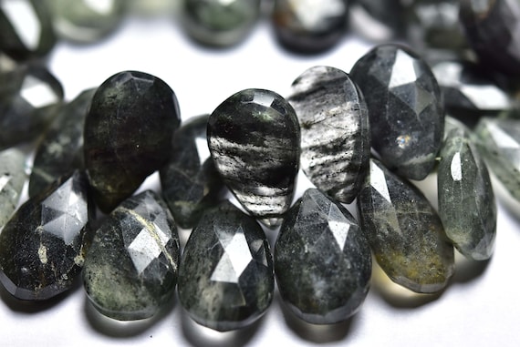 Big Moss Quartz Pear Beads - 5 Pcs - Big Natural Faceted Moss Quartz Pear Briolette - Size Is 12x17-12x20 Mm #1289