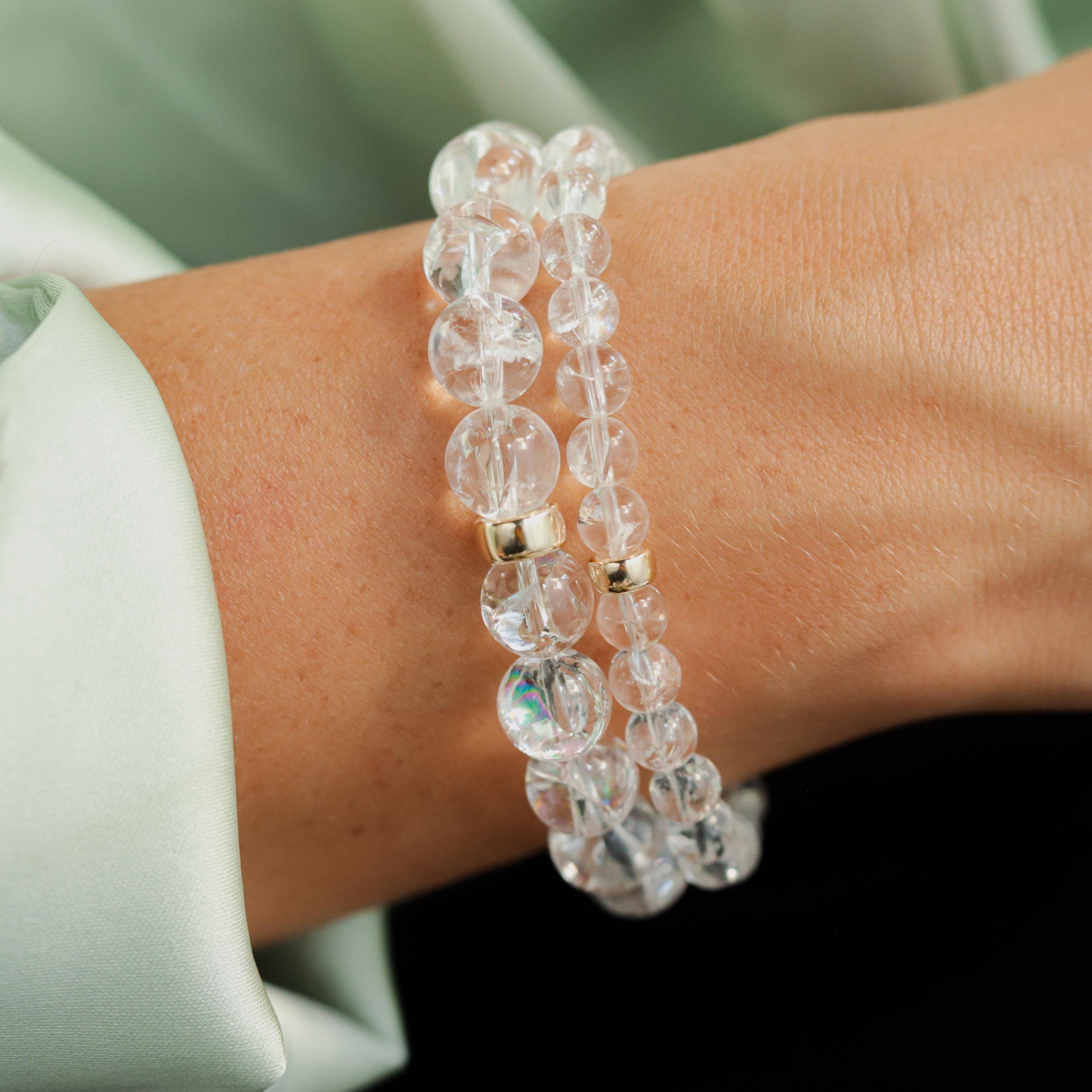 14k Gold Clear Quartz 6mm Or 8mm | Abundance Bracelet | Cracked Clear Quartz [ebcm1093] | Abundance, Connection, Clarity And Wisdom