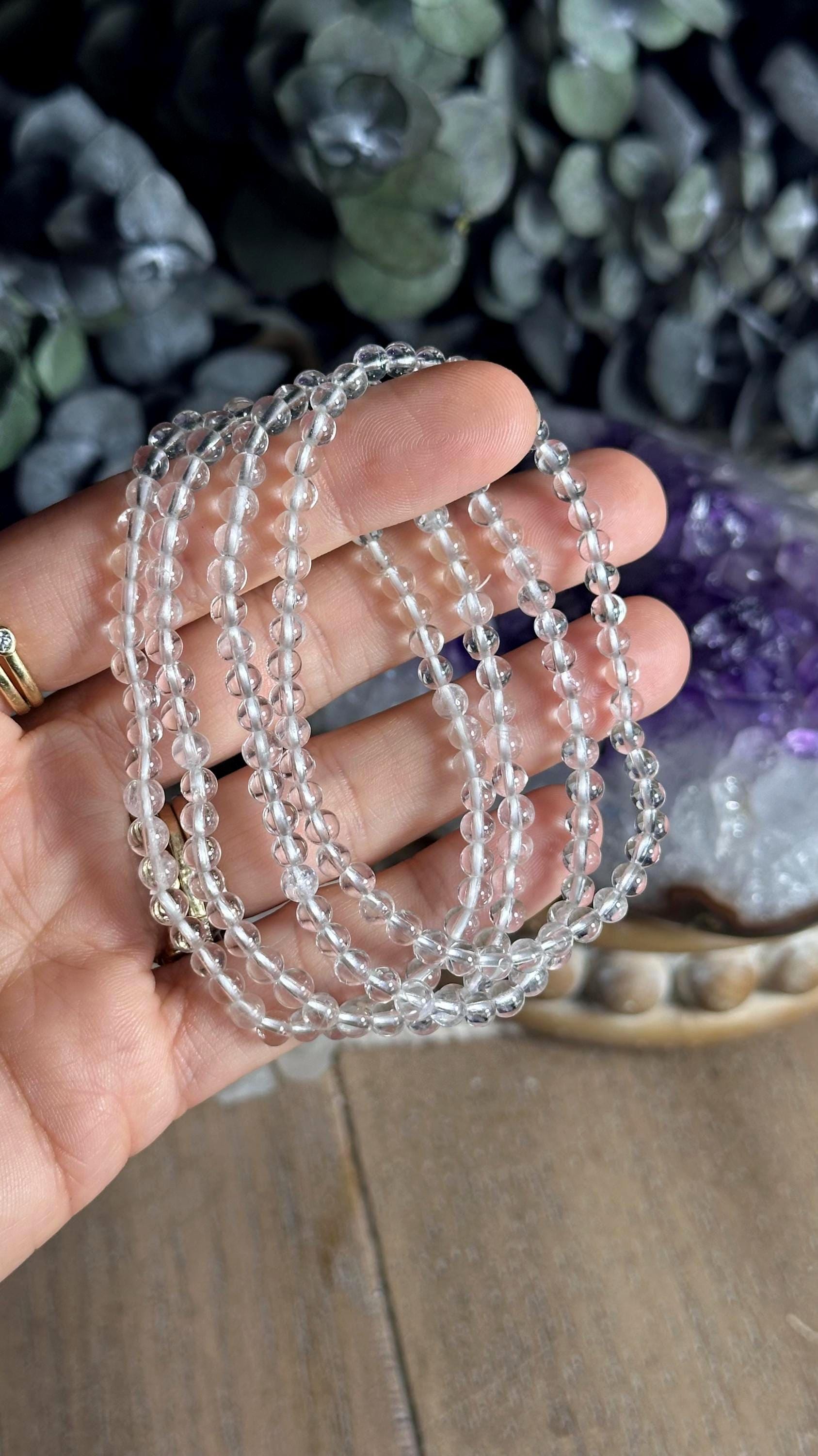 4mm Clear Quartz Bracelet, Minimalist Gemstone Crystal Beaded Bracelet