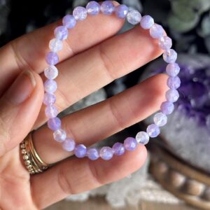 5mm Faceted Lavender Moon Quartz Bracelet: Crystal Gemstone Boho 5mm Faceted Lavender Moon Quartz Bracelet: Crystal Gemstone Boho