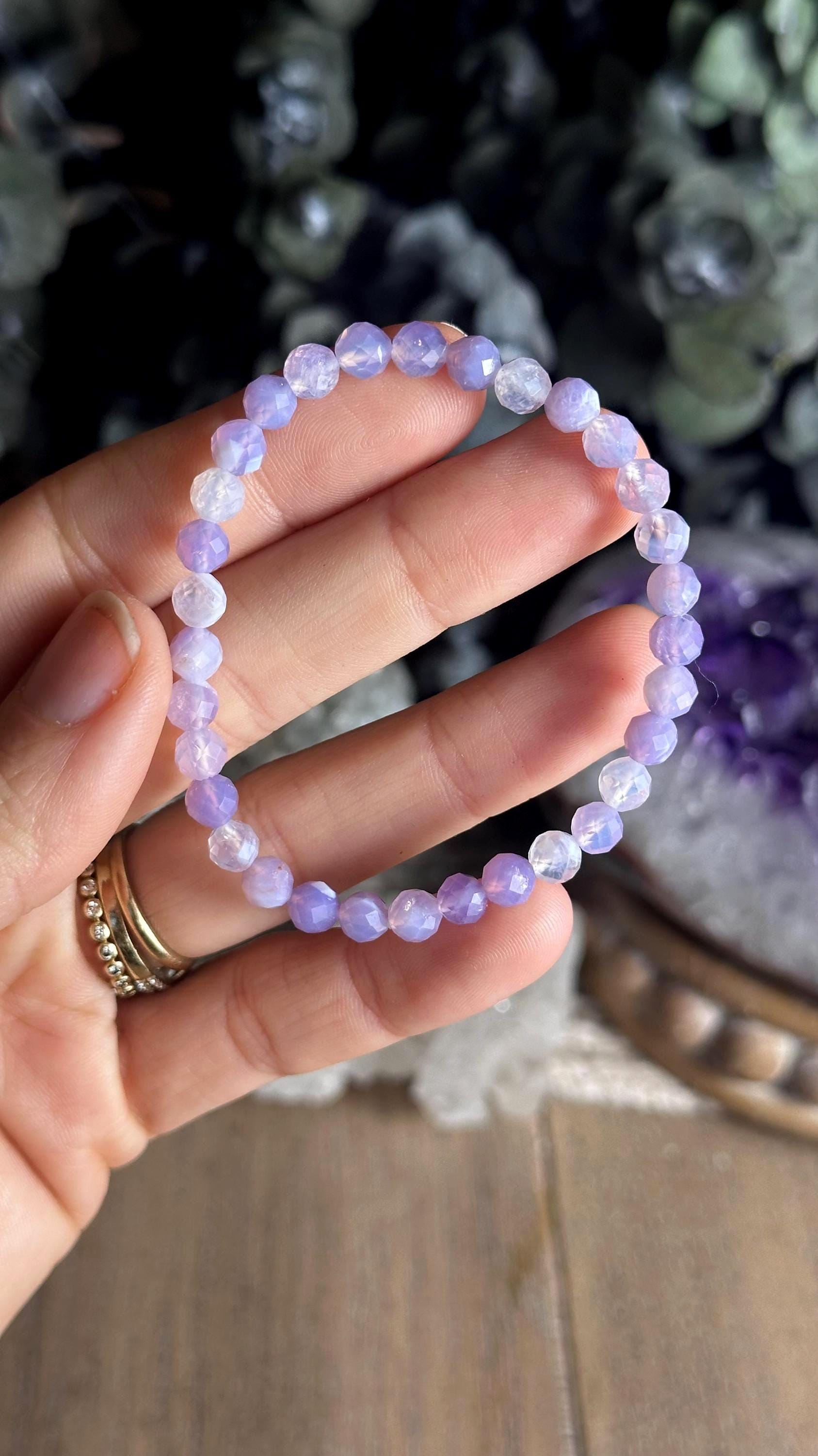 5mm Faceted Lavender Moon Quartz Bracelet: Crystal Gemstone Boho