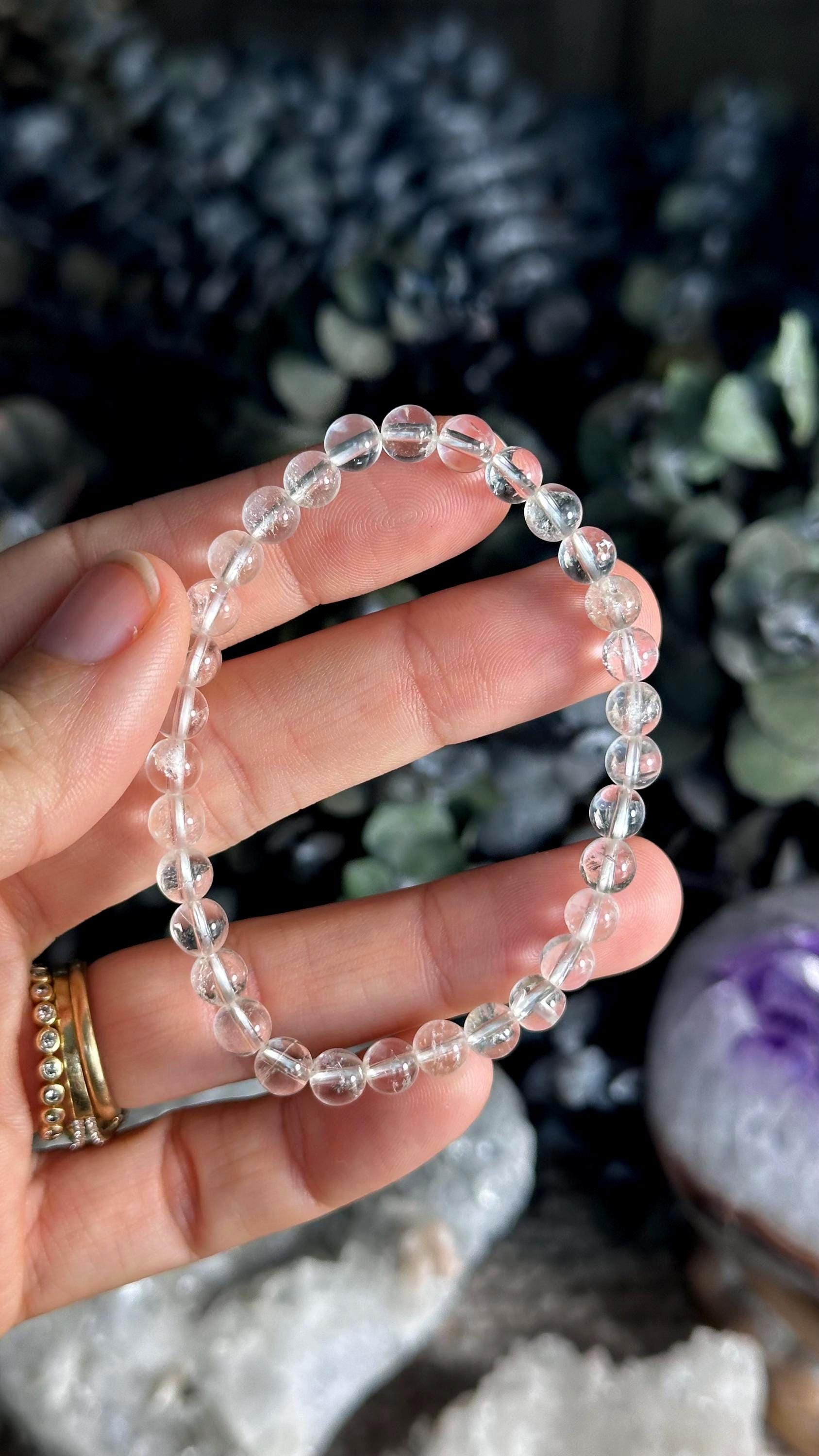 6mm Clear Quartz Beaded Bracelet, Bead Bracelet 6mm Clear Quartz Beaded Bracelet, Bead Bracelet