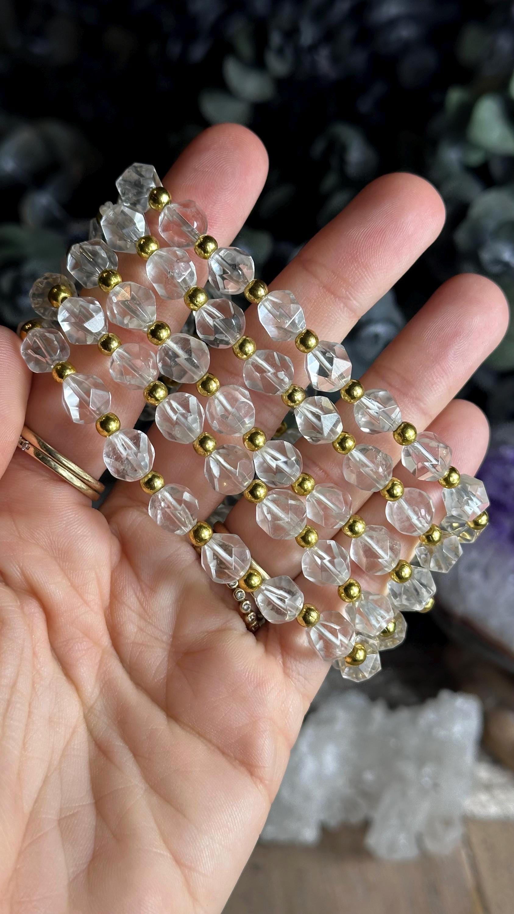 8mm Faceted Quartz Crystal Bracelet: Gemstone Jewelry