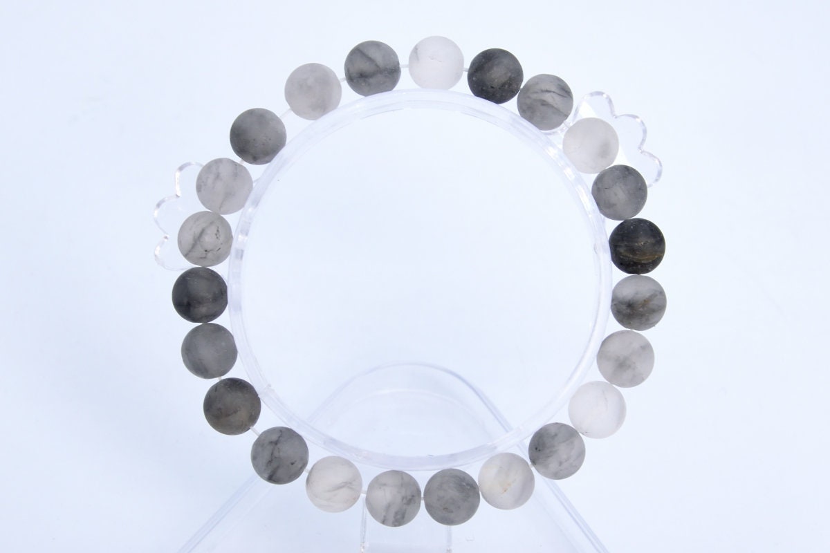 8mm Matte Gray Crystal Quartz Beads Bracelet Grade Aaa Genuine Natural Round Gemstone 7" Bulk Lot 1,3,5,10 And 50 (106795h-072)