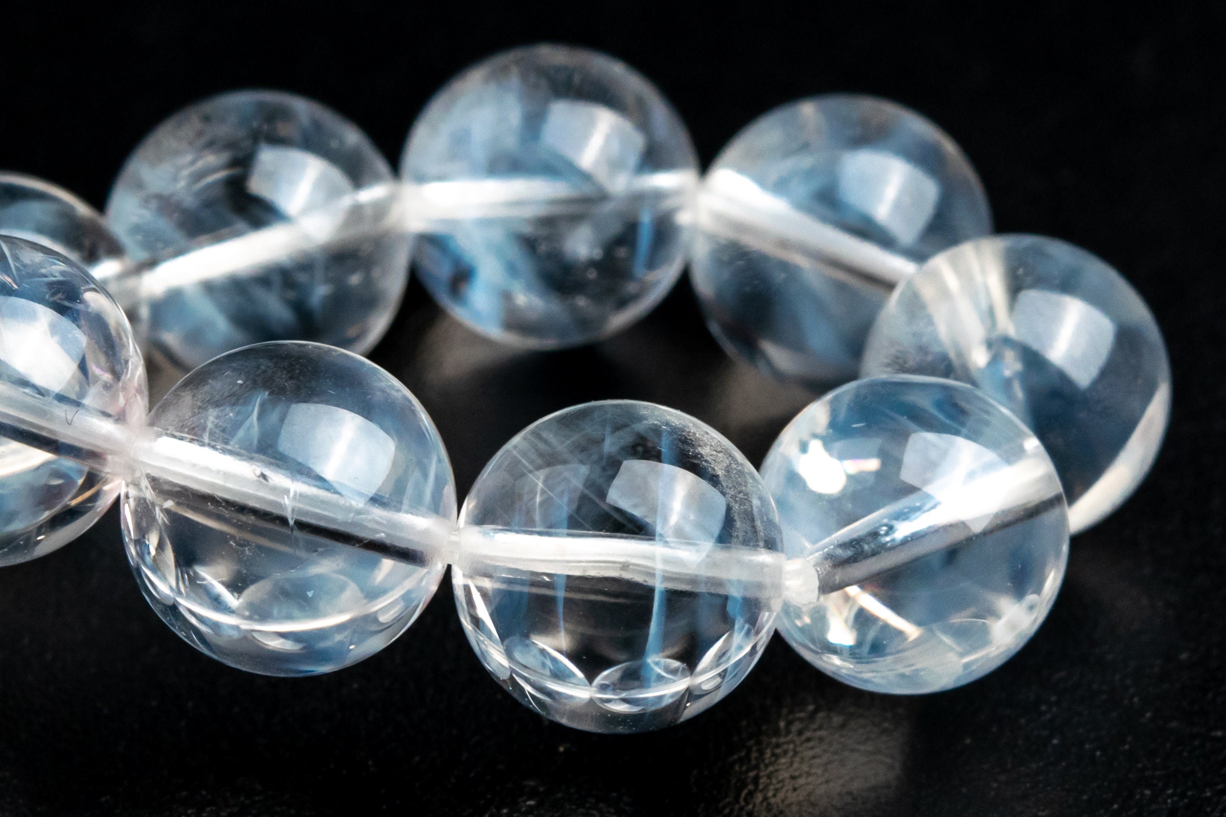 9mm Blue Needle Clear Crystal Quartz Beads Bracelet Grade Aaa Genuine Natural Round Gemstone 7" (122841h-1347)