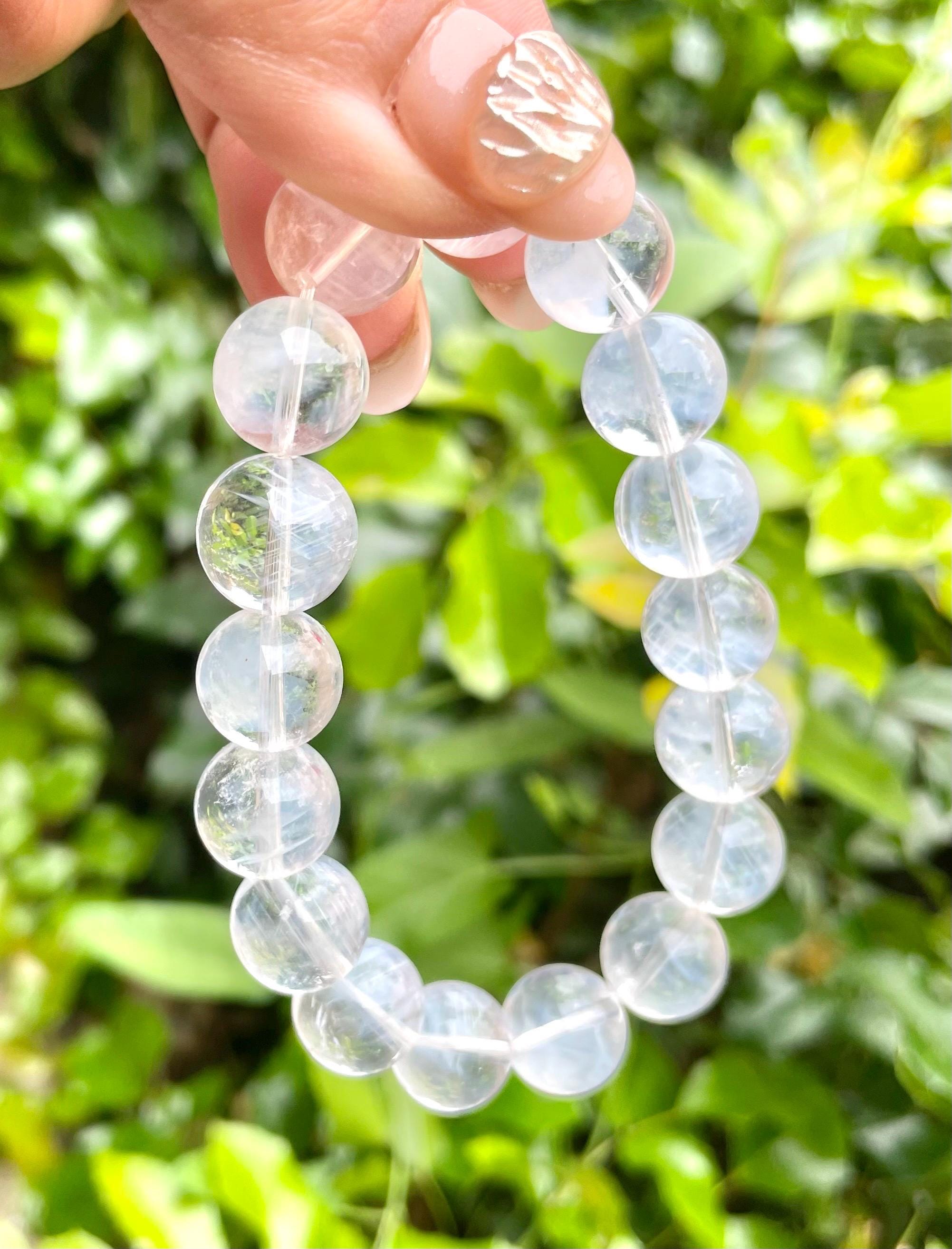 Angel Feather Quartz Crystal Bracelet: Xl Gemstone, Blue Needle