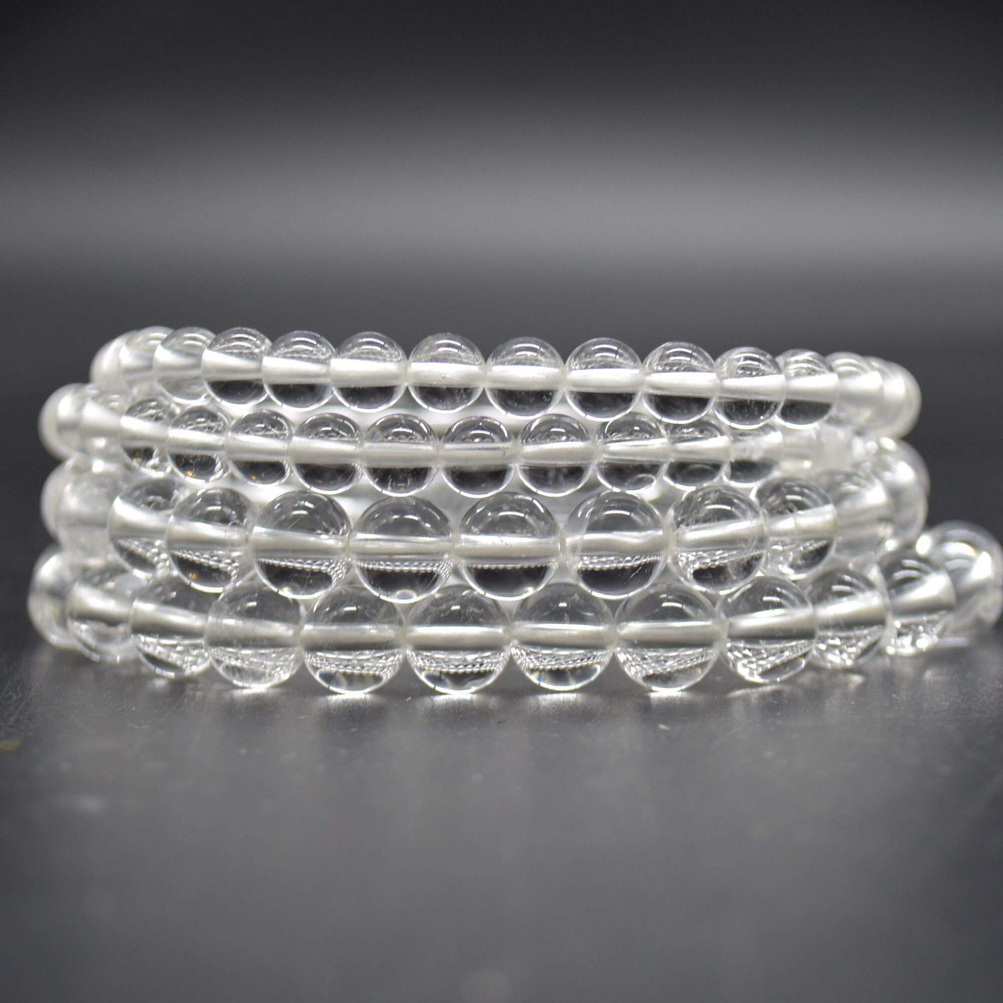 Clear Quartz Gemstone Round Beads Bracelet Sample Strand - 6mm, 8mm Or 10mm Sizes - 7.5" Long Clear Quartz Gemstone Round Beads Bracelet Sample Strand - 6mm, 8mm Or 10mm Sizes - 7.5" Long